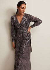 Petite Amily Sequin Maxi Dress Rose Gold