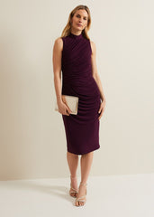 Stefania Burgundy Ruched Midi Dress Burgundy