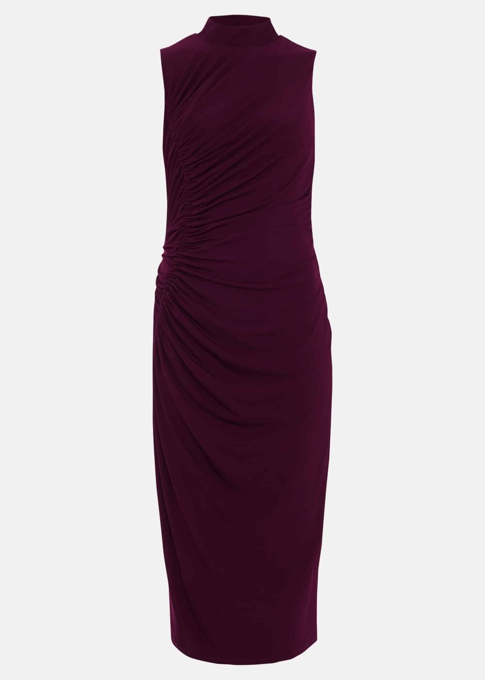 Stefania Burgundy Ruched Midi Dress Burgundy