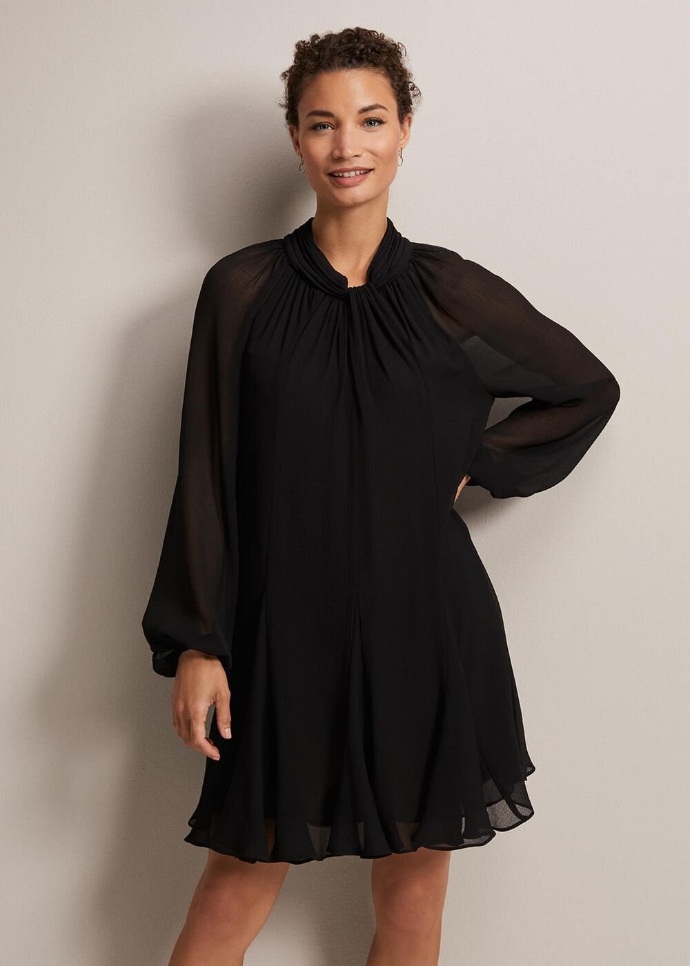 Black Swing Mini Dress With Twisted Neckline Black
