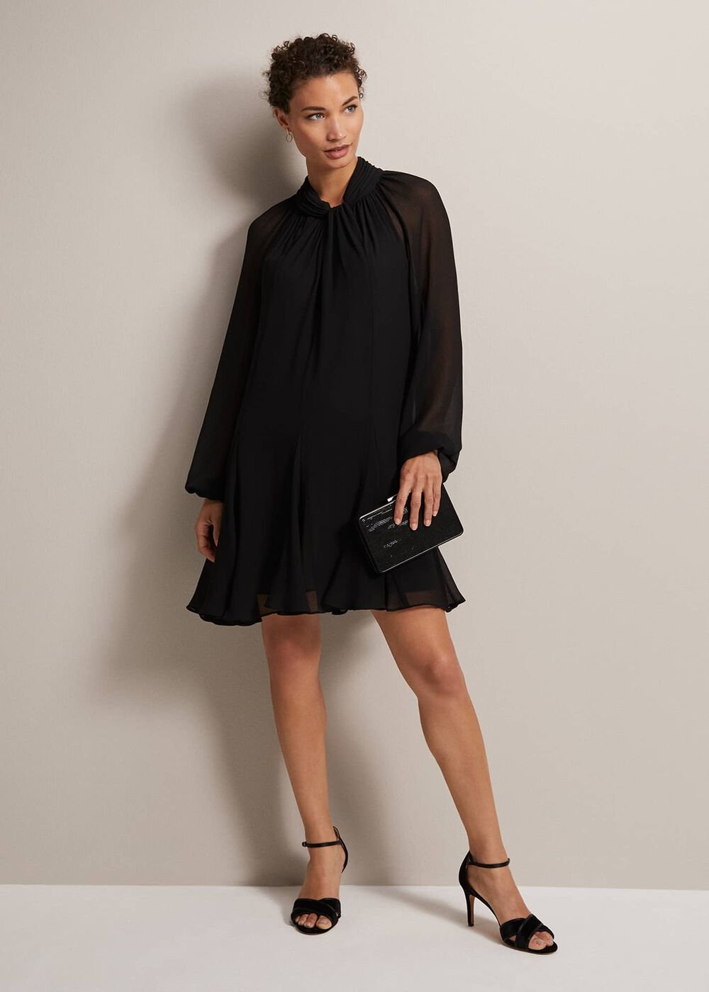 Black Swing Mini Dress With Twisted Neckline Black