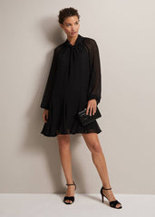 Black Swing Mini Dress With Twisted Neckline Black