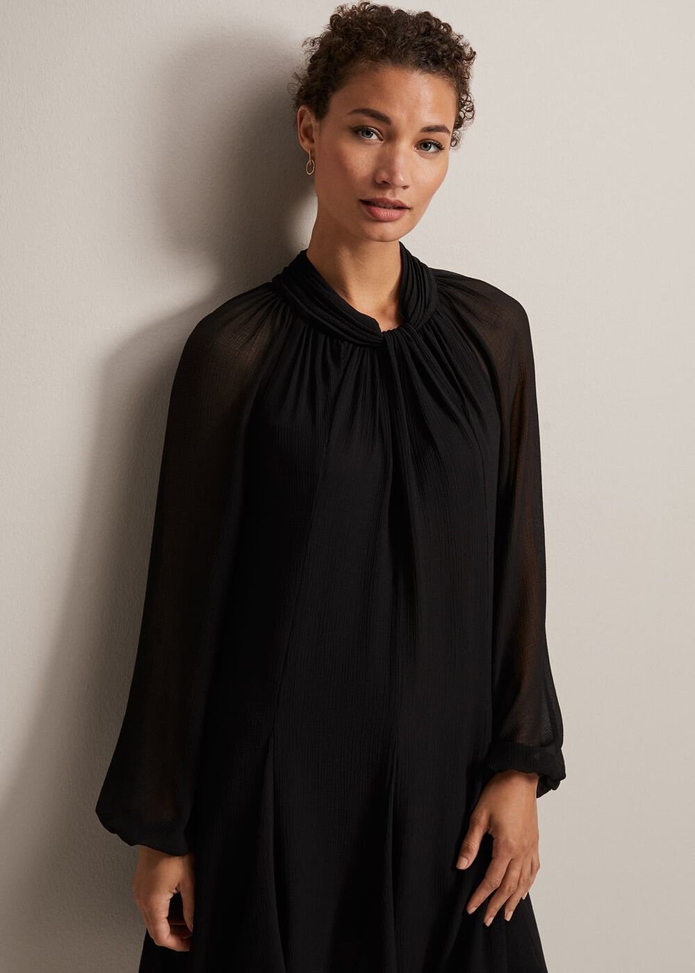 Black Swing Mini Dress With Twisted Neckline Black