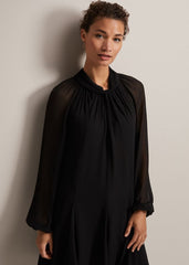 Black Swing Mini Dress With Twisted Neckline Black