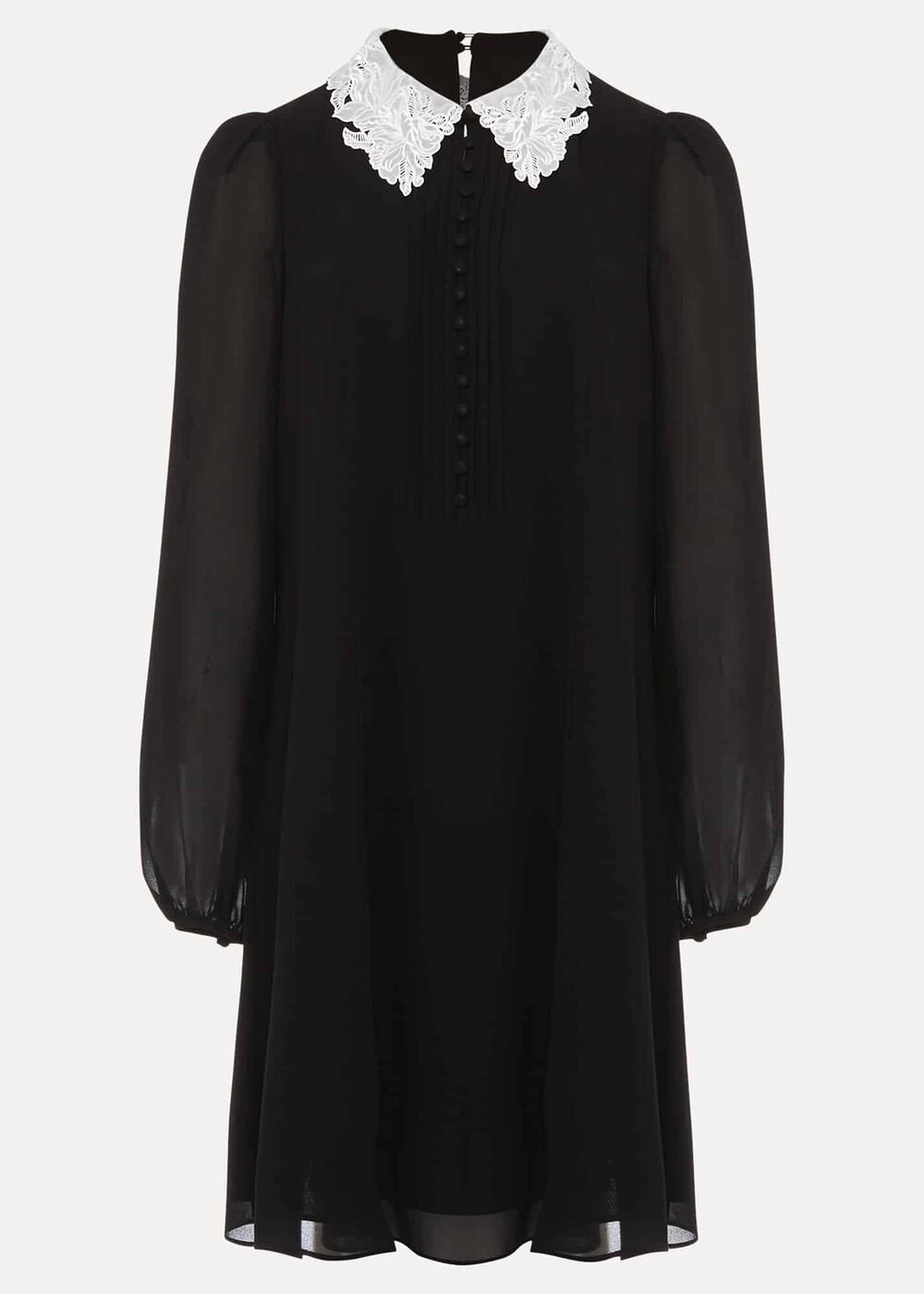Black Swing Mini Dress with White Embroidered Collar Black/Ivory