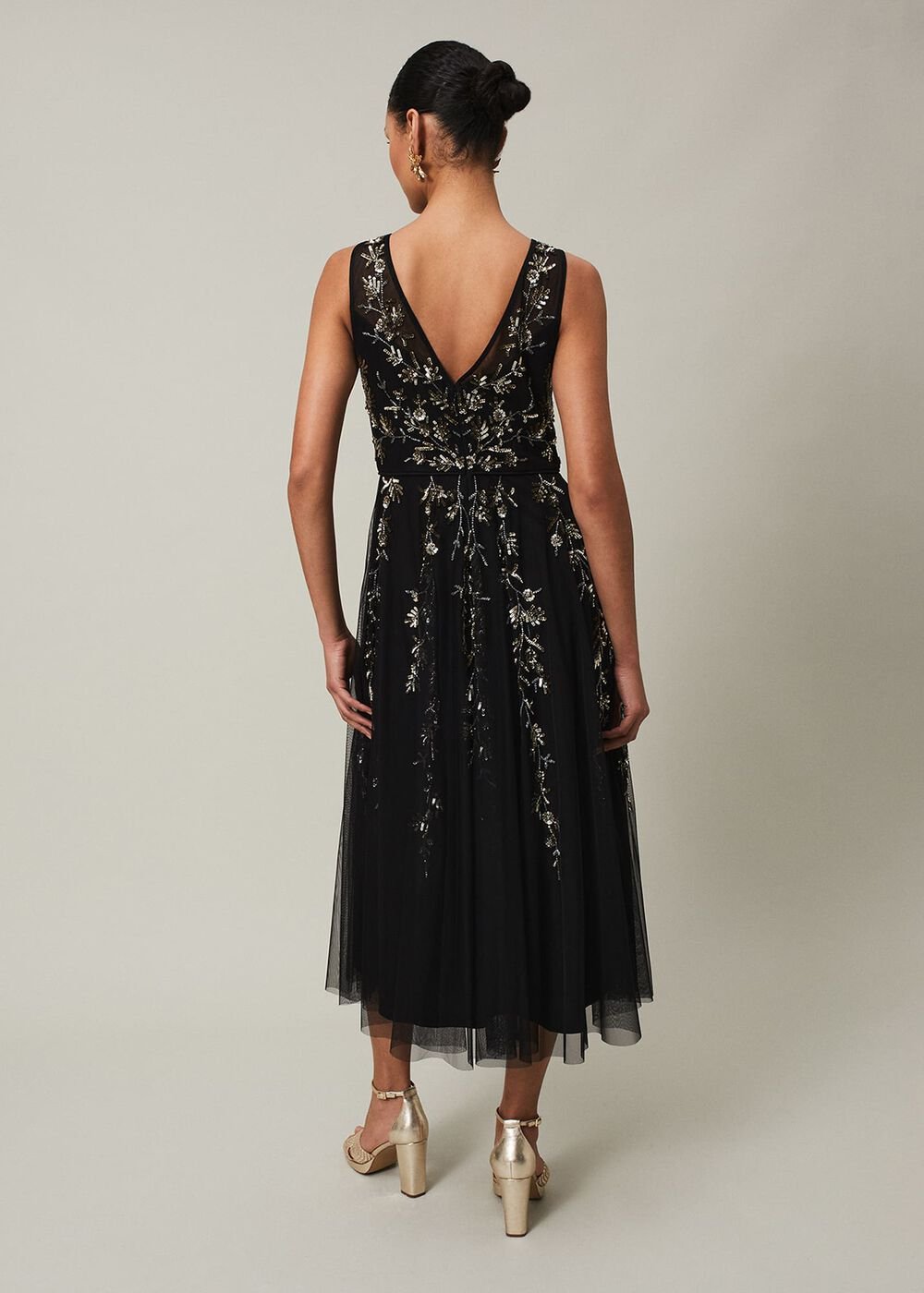 Marissa Floral Embellished Midi Dress Black