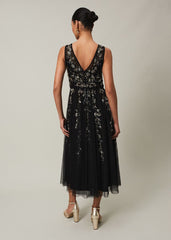 Marissa Floral Embellished Midi Dress Black