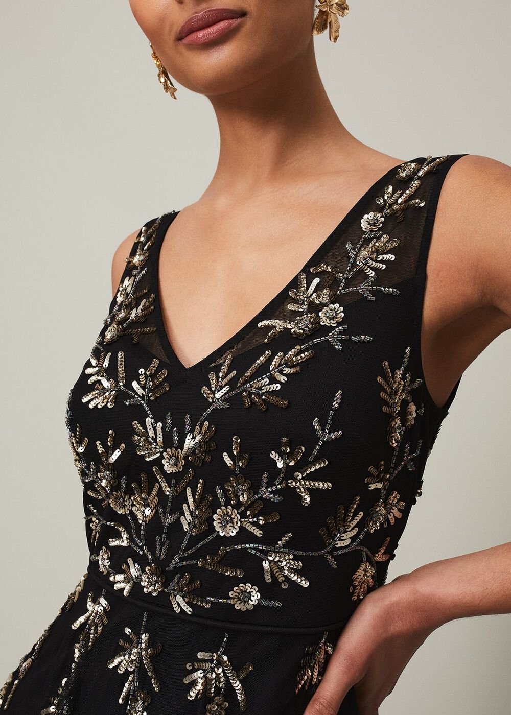 Marissa Floral Embellished Midi Dress Black