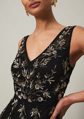 Marissa Floral Embellished Midi Dress Black