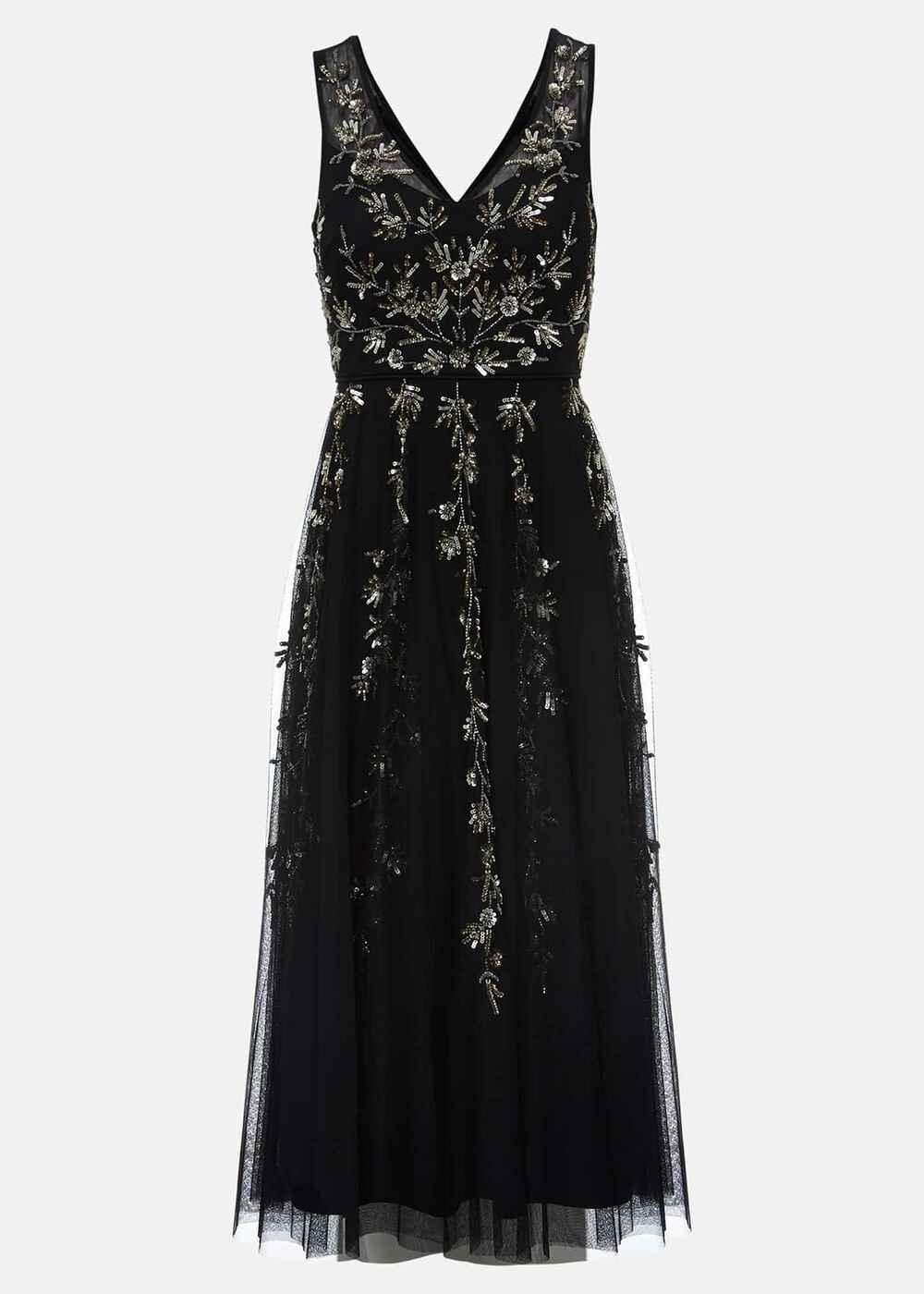 Marissa Floral Embellished Midi Dress Black