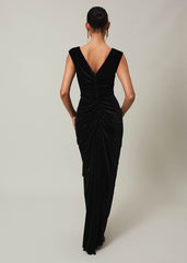 Black Velvet Sleeveless Wrap Maxi Dress Black