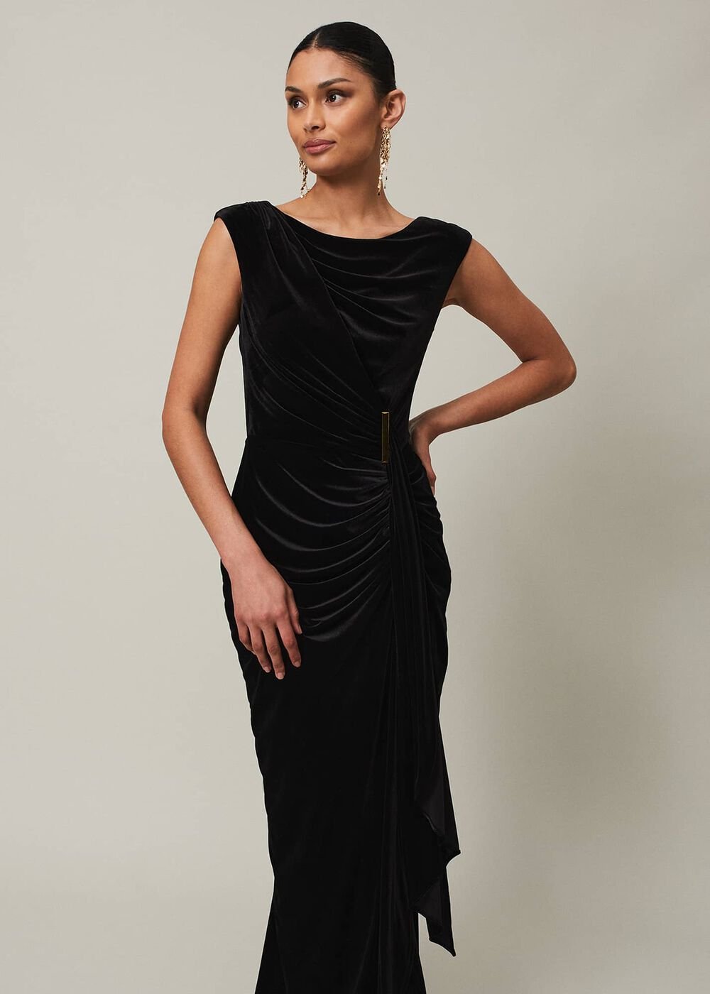 Black Velvet Sleeveless Wrap Maxi Dress Black