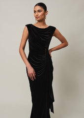 Black Velvet Sleeveless Wrap Maxi Dress Black