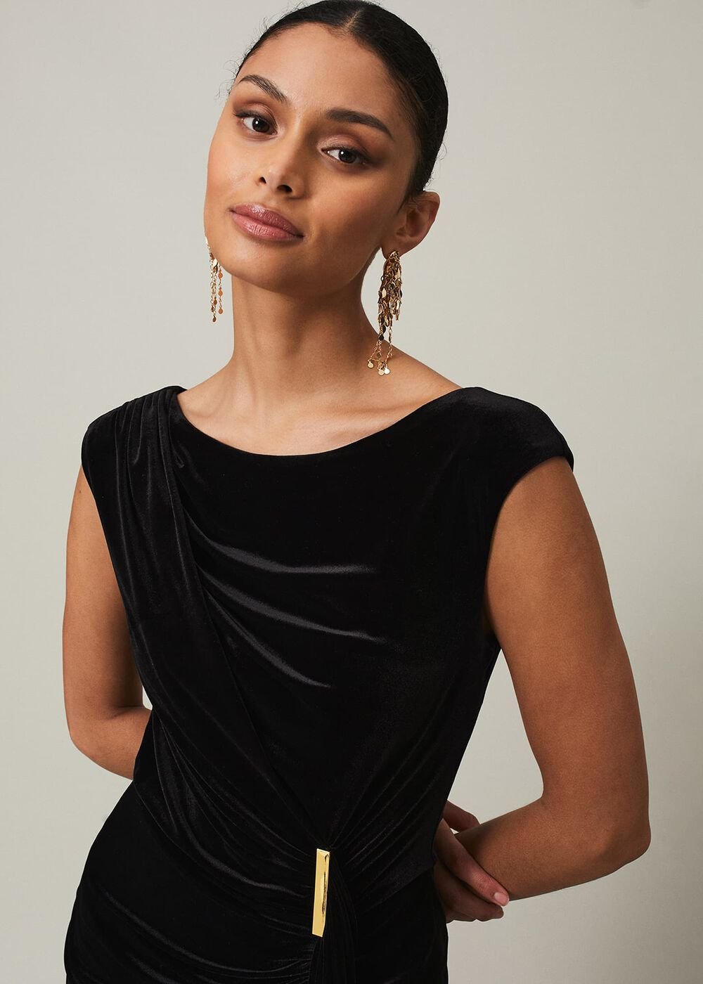 Black Velvet Sleeveless Wrap Maxi Dress Black