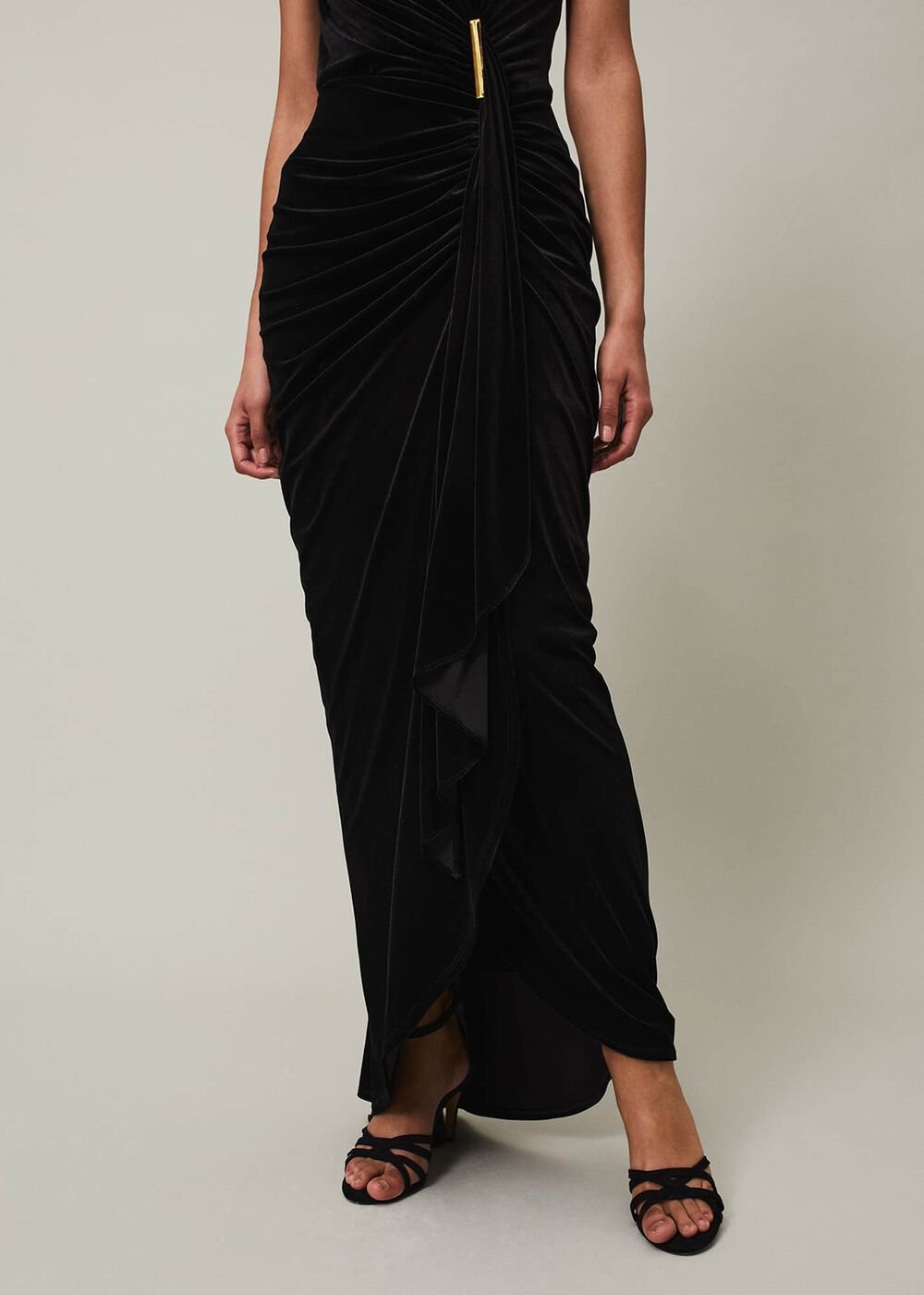 Black Velvet Sleeveless Wrap Maxi Dress Black