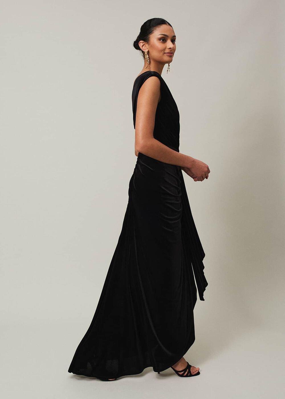 Black Velvet Sleeveless Wrap Maxi Dress Black