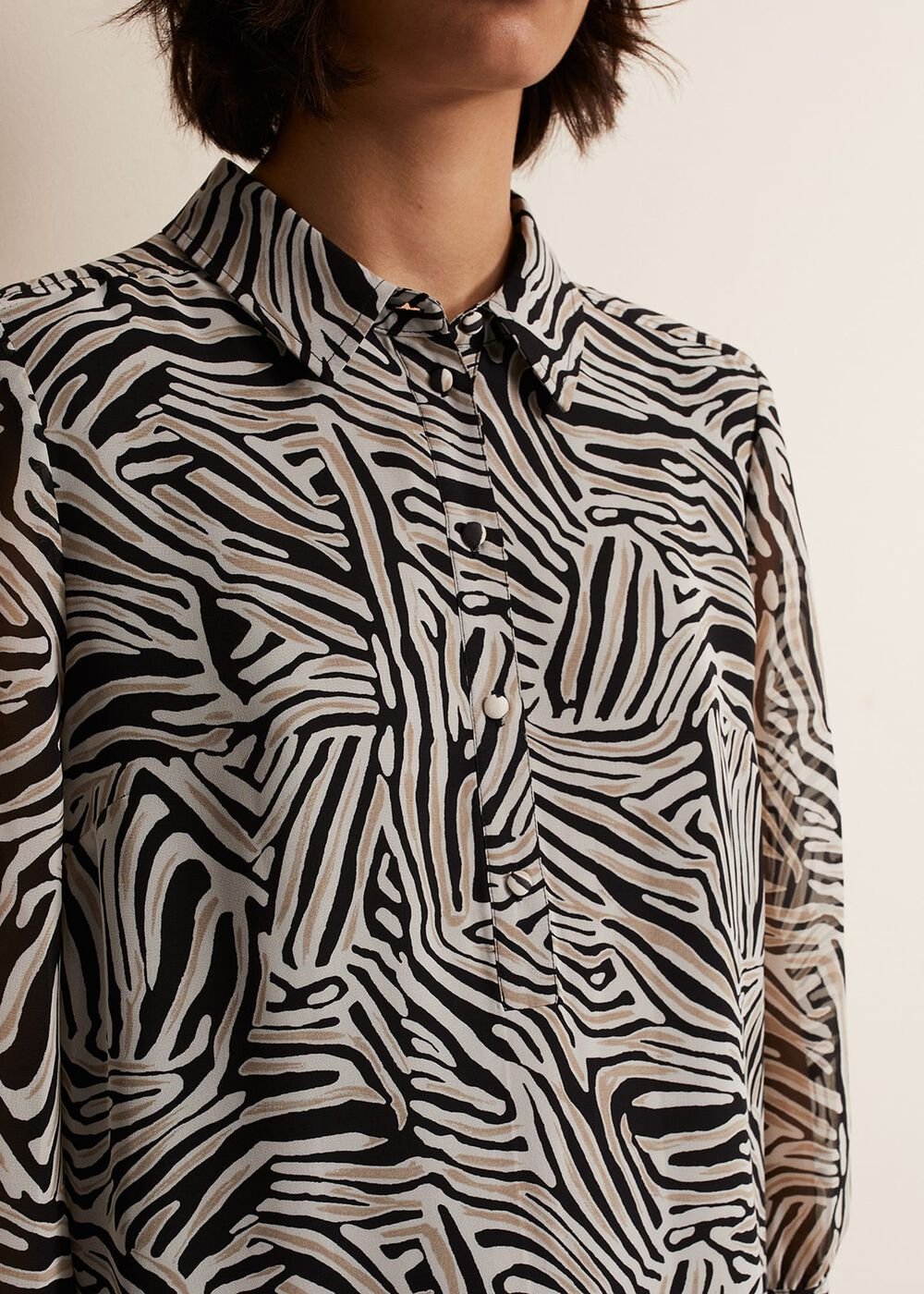 Black & White Zebra Print Button Down Shirt Dress Stone/Ivory