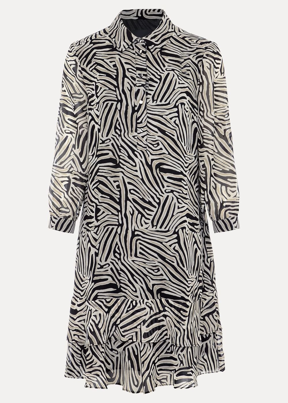 Black & White Zebra Print Button Down Shirt Dress Stone/Ivory