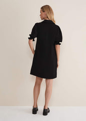 Black Zip Up Mini Dress With Frill Sleeve Cuffs Black