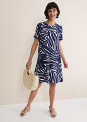 Isabelle Zebra Print Jersey Mini Dress Blue/Multi