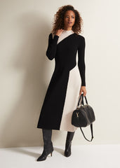 Black & White Monochrome Knitted Midaxi Dress Black/Multi