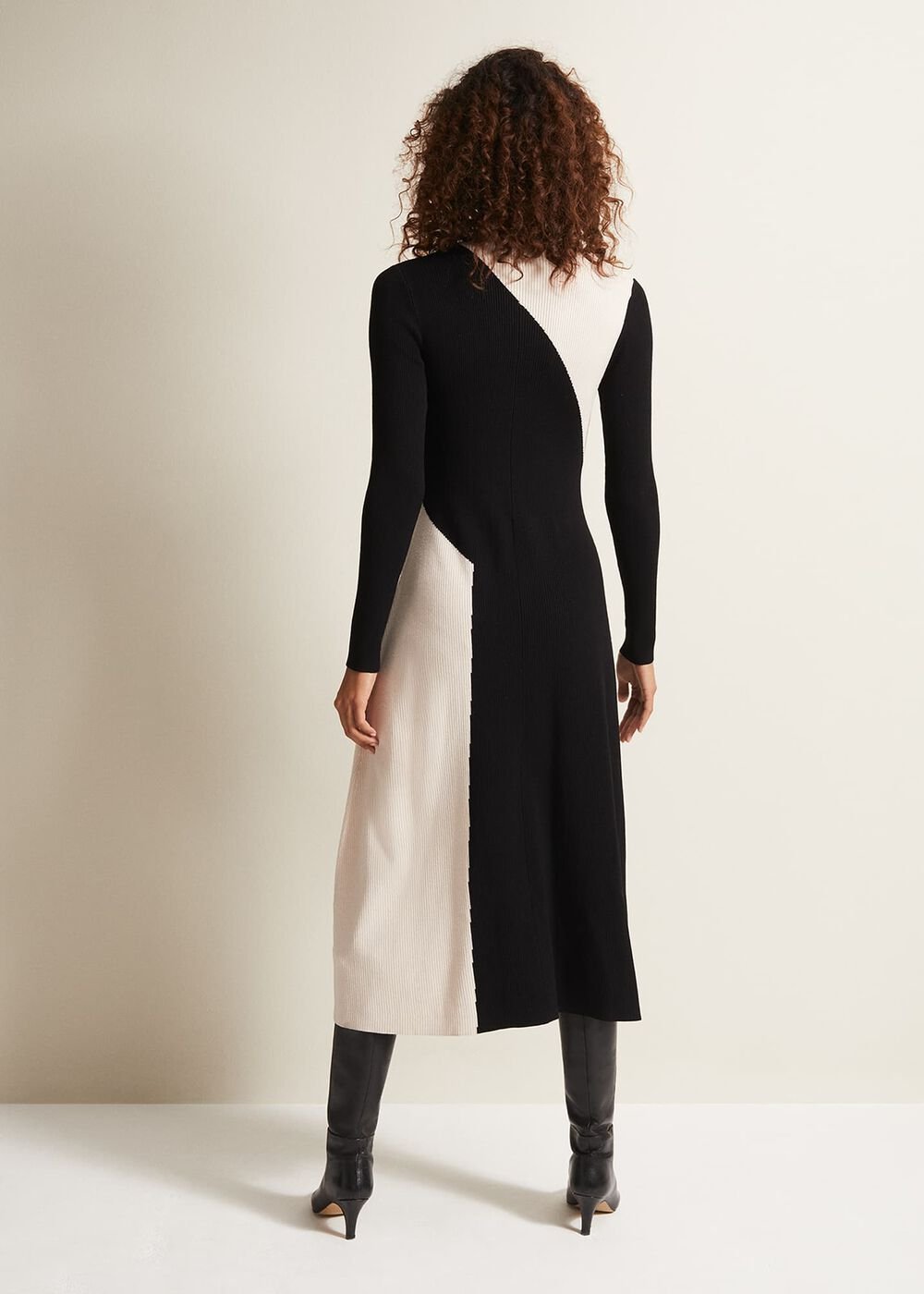 Black & White Monochrome Knitted Midaxi Dress Black/Multi