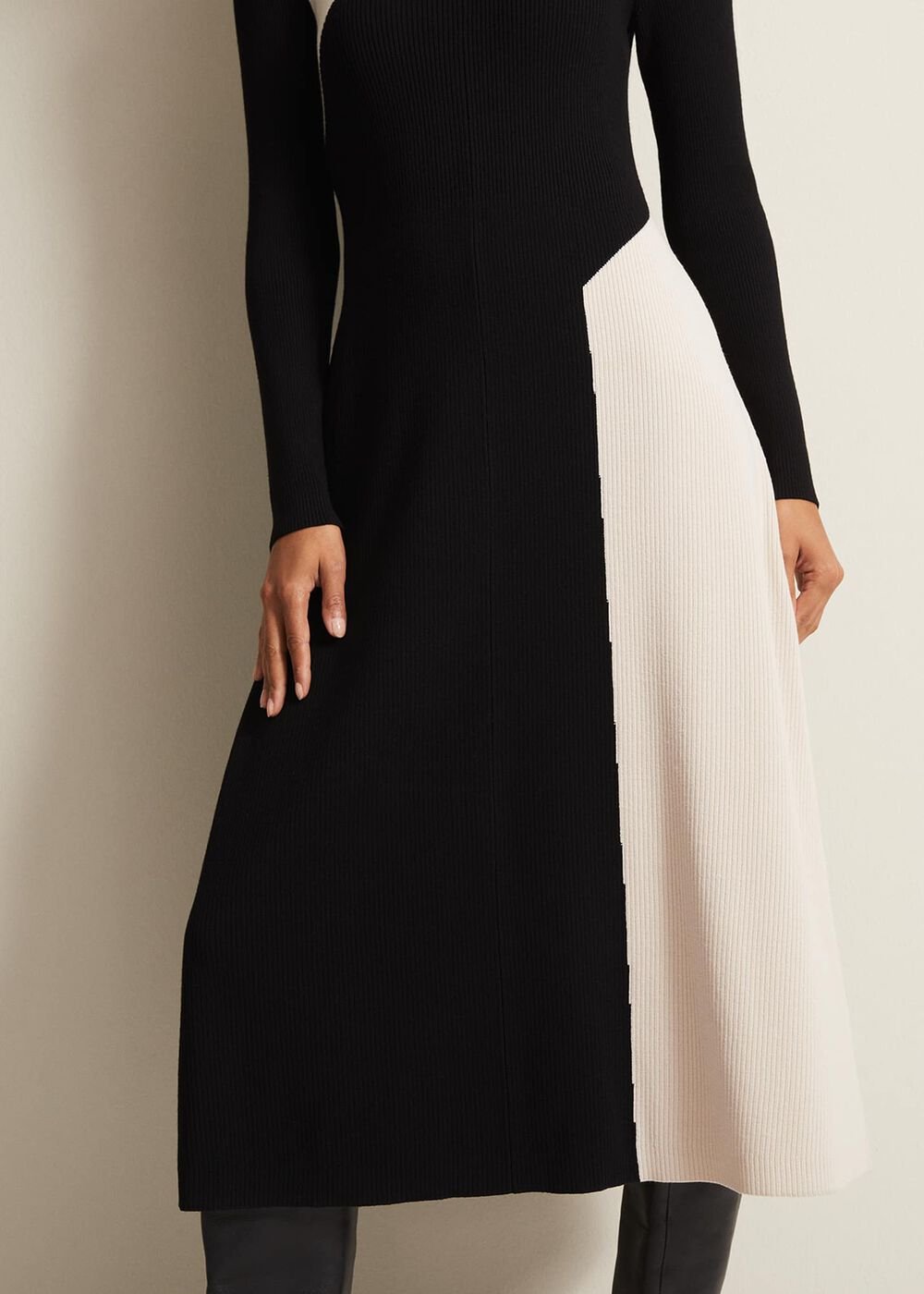 Black & White Monochrome Knitted Midaxi Dress Black/Multi