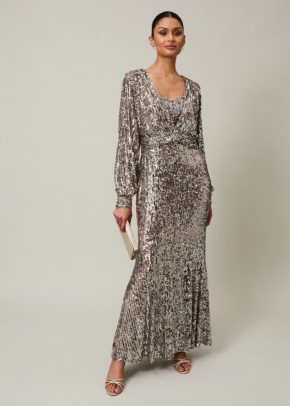 Thalia Sequin Maxi Dress Silver