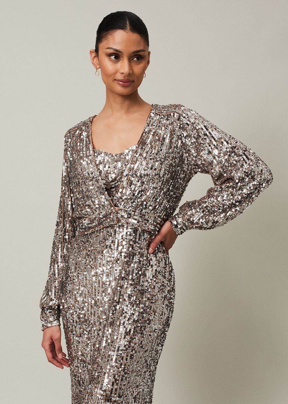 Thalia Sequin Maxi Dress Silver