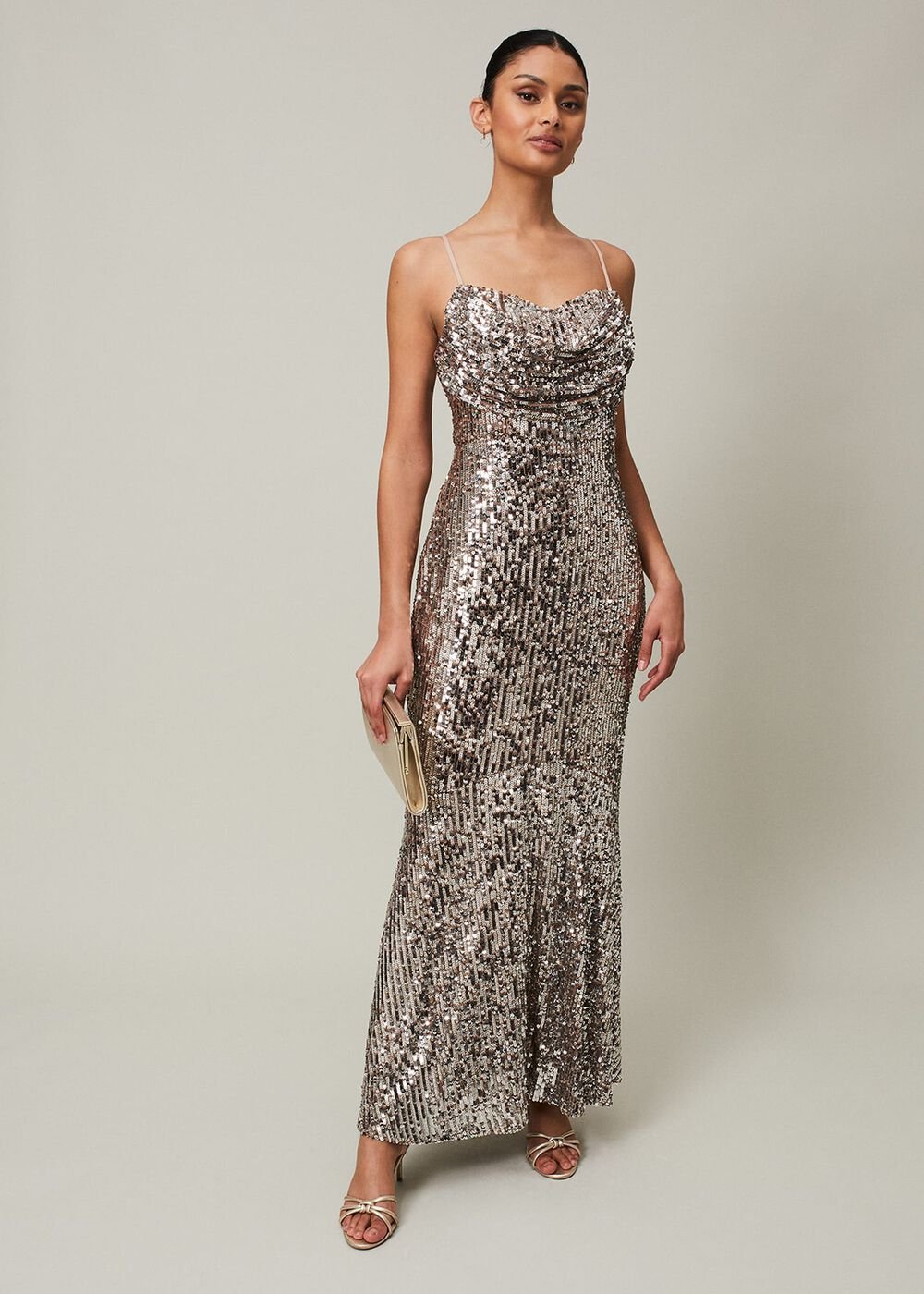 Thalia Sequin Maxi Dress Silver