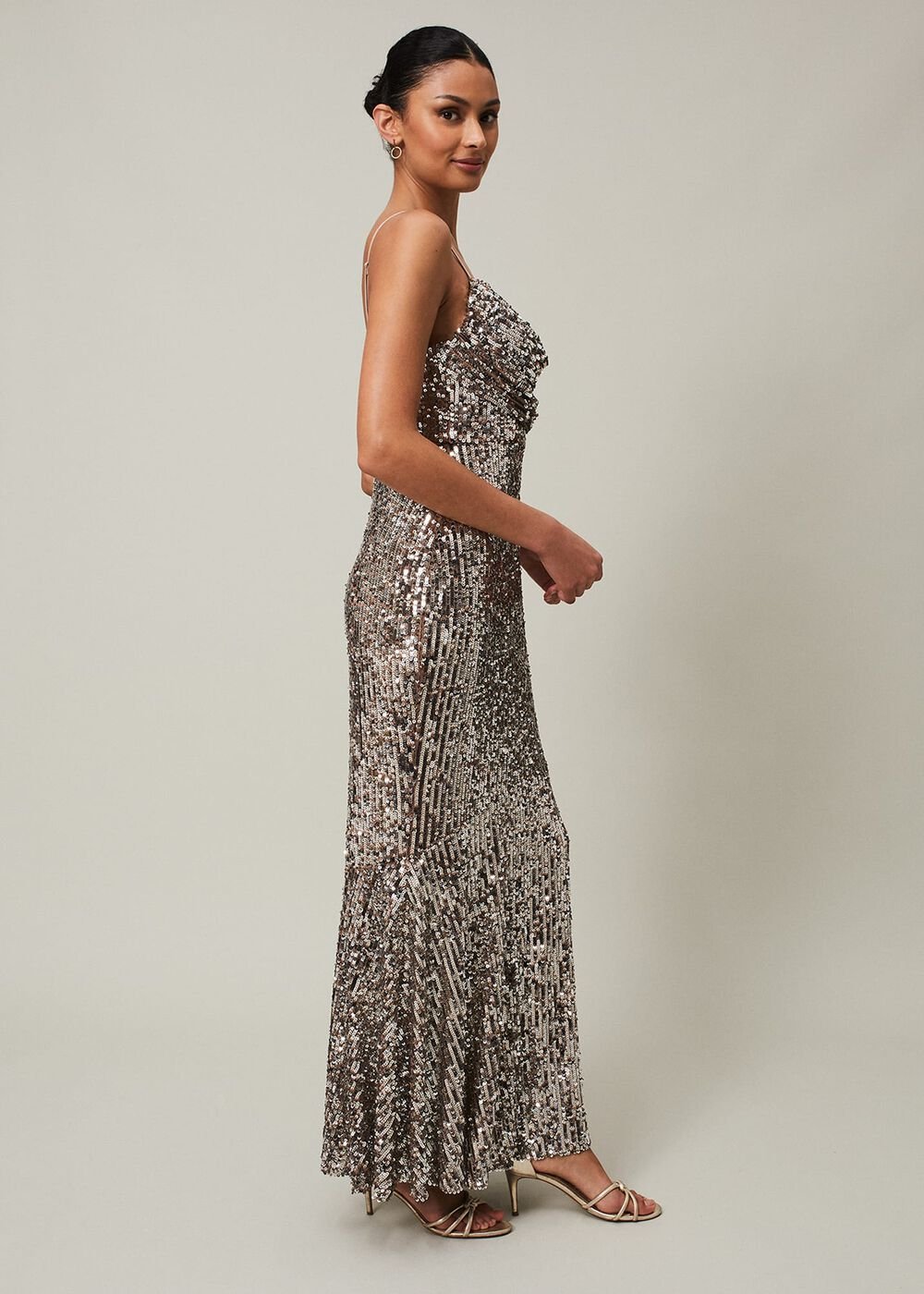 Thalia Sequin Maxi Dress Silver
