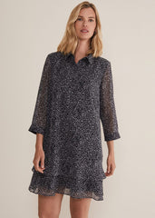 Black & White Abstract Print Chiffon Mini Dress Black/Multi
