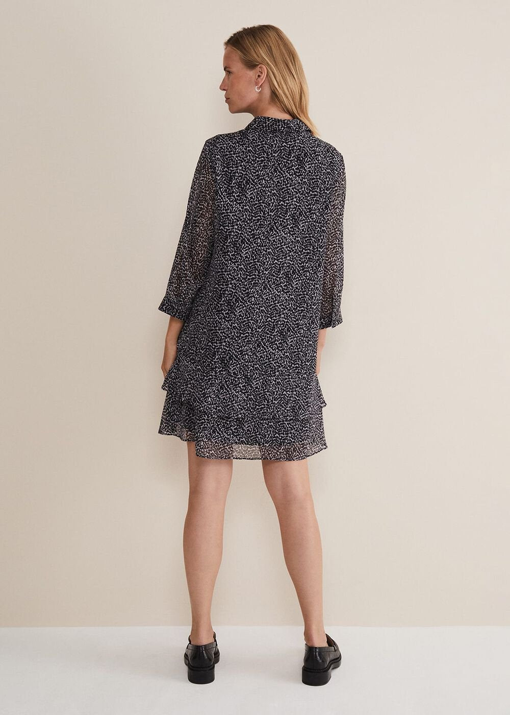 Black & White Abstract Print Chiffon Mini Dress Black/Multi