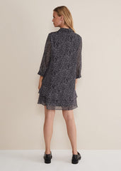 Black & White Abstract Print Chiffon Mini Dress Black/Multi