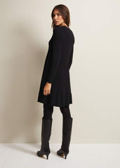 Black Fine Knit Mini Dress with Long Sleeves Black