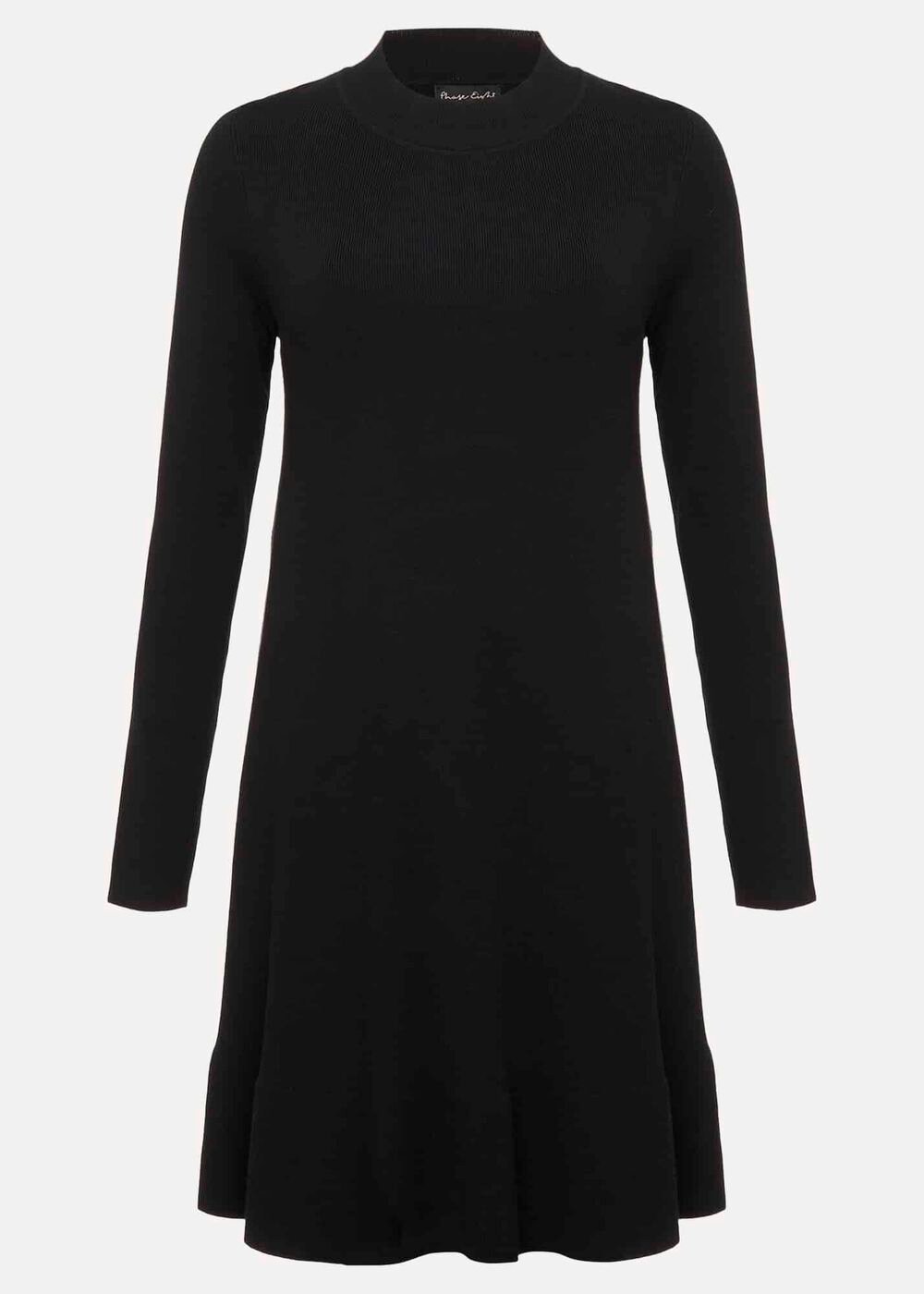 Black Fine Knit Mini Dress with Long Sleeves Black