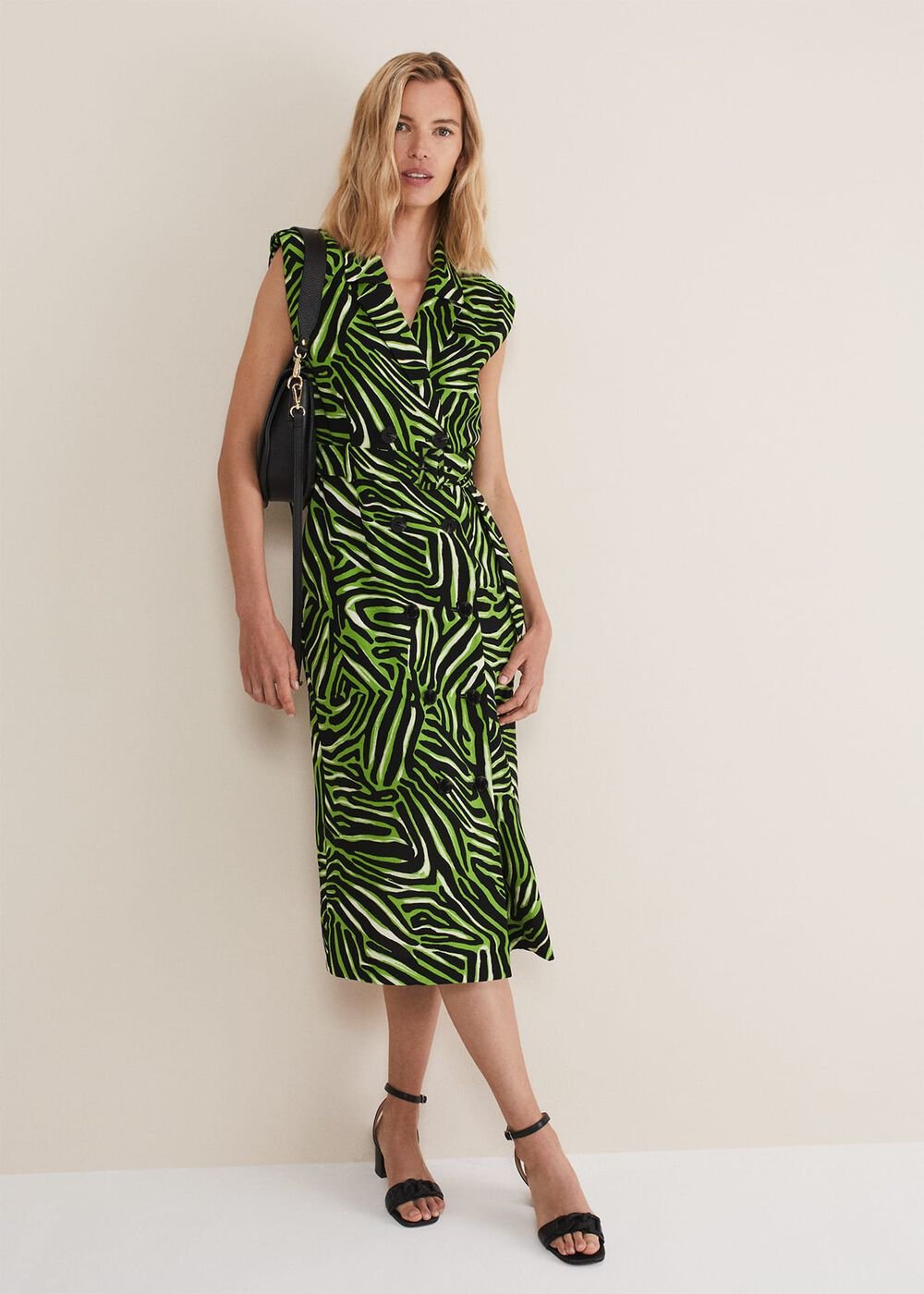 Trinny Zebra Print Trench Midi Dress Green