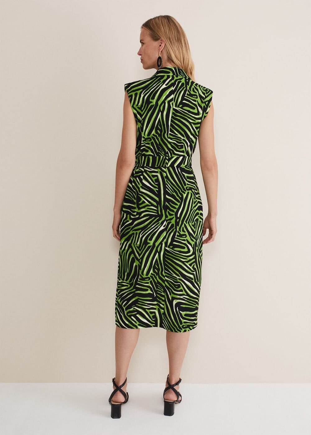 Trinny Zebra Print Trench Midi Dress Green