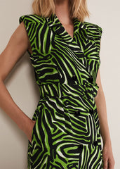 Trinny Zebra Print Trench Midi Dress Green