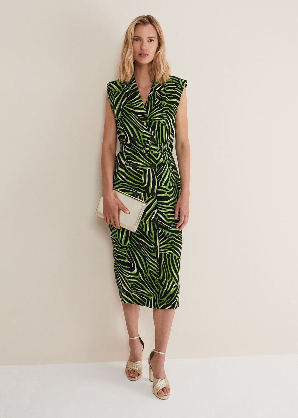 Trinny Zebra Print Trench Midi Dress Green
