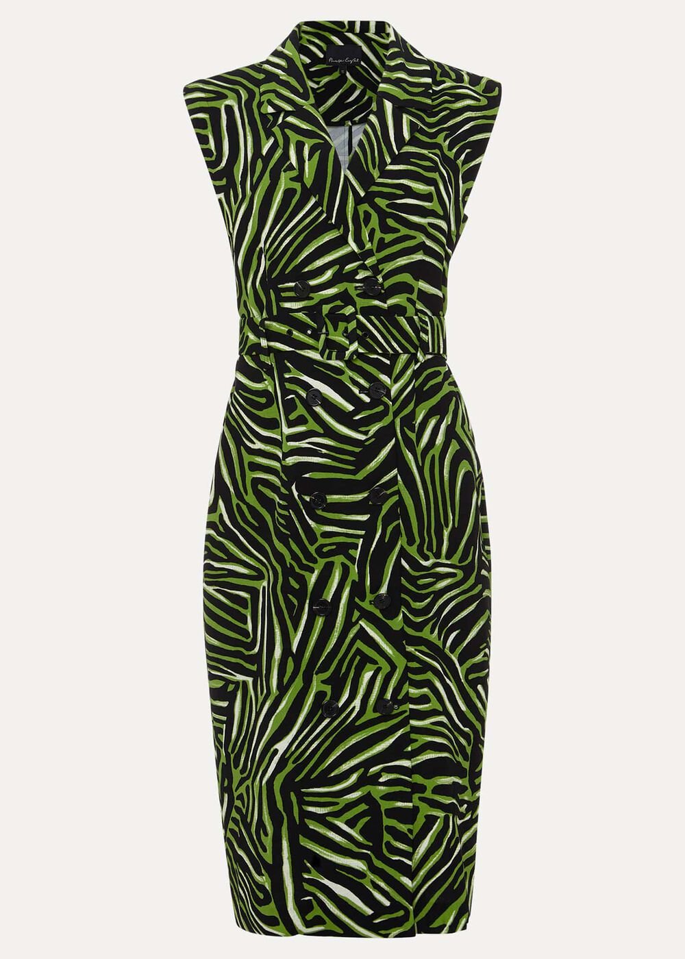 Trinny Zebra Print Trench Midi Dress Green