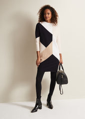 Black & White Ripple Textured Long Sleeve Dress Multi-Coloured