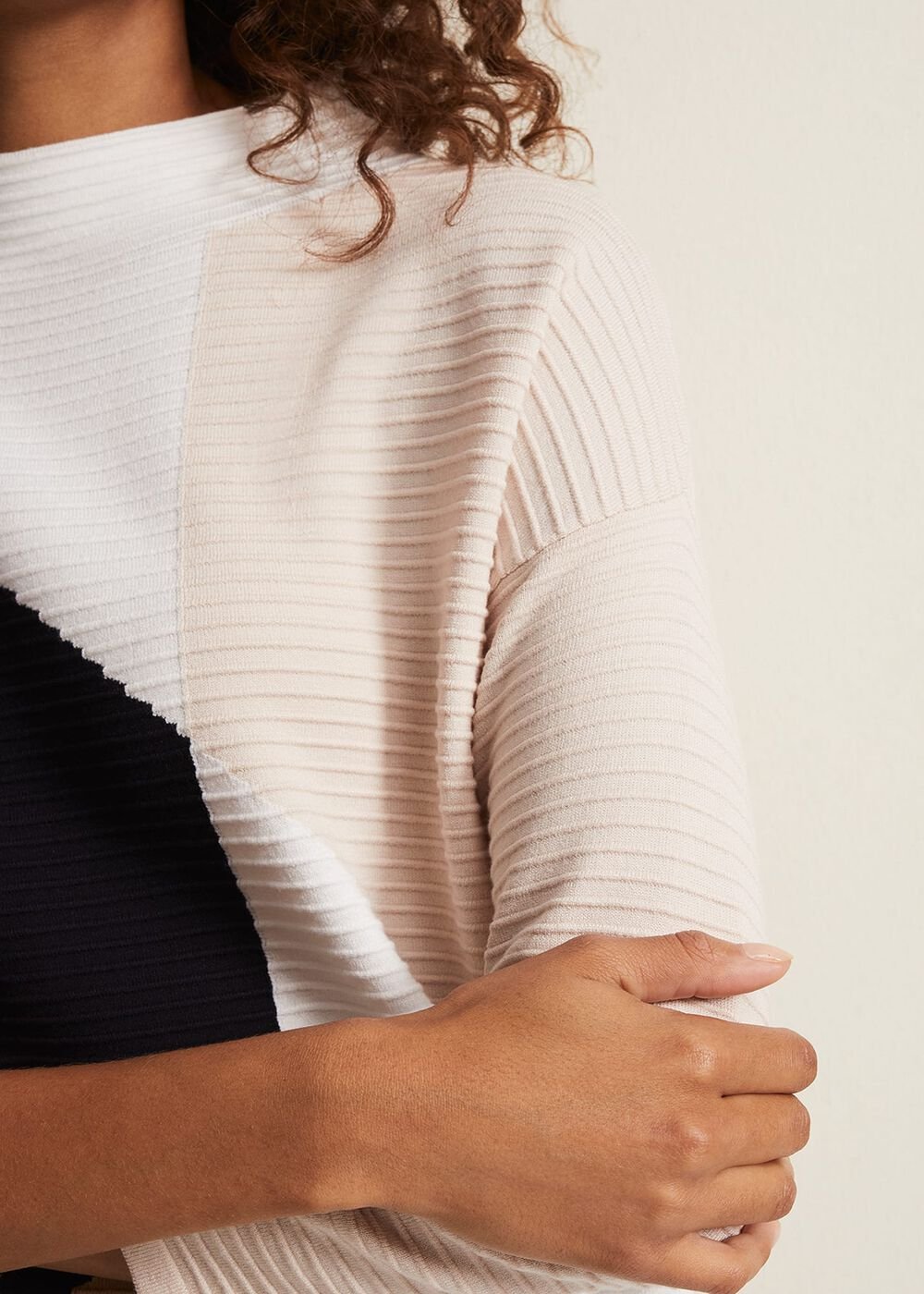 Black & White Ripple Textured Long Sleeve Dress Multi-Coloured
