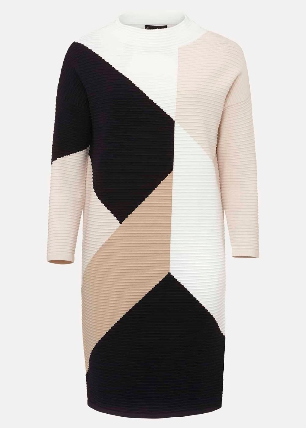 Black & White Ripple Textured Long Sleeve Dress Multi-Coloured
