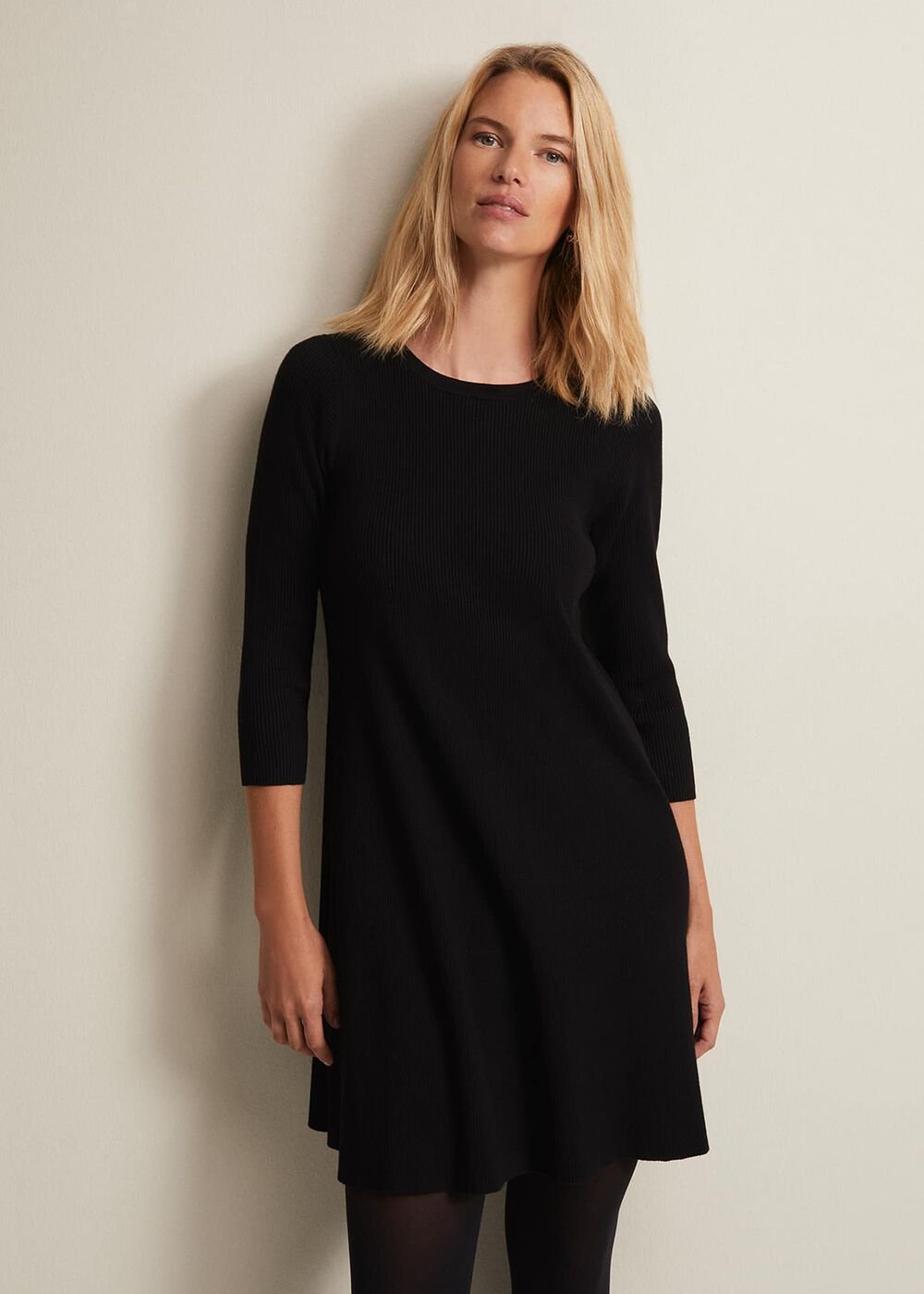 Evelyn Black Ribbed Mini Dress Black