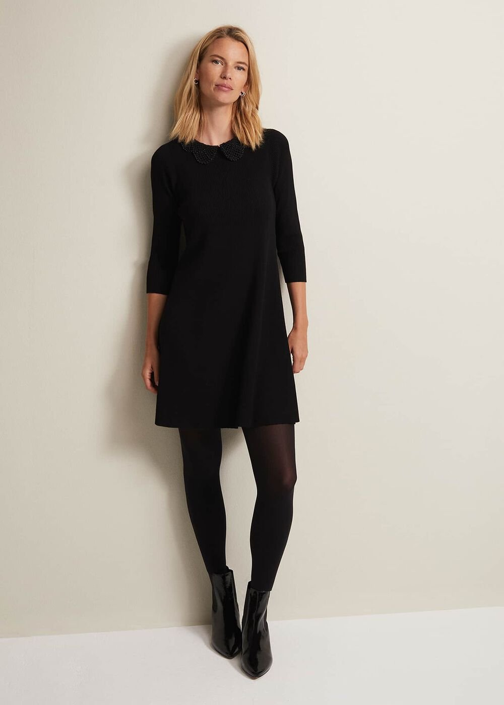 Evelyn Black Ribbed Mini Dress Black