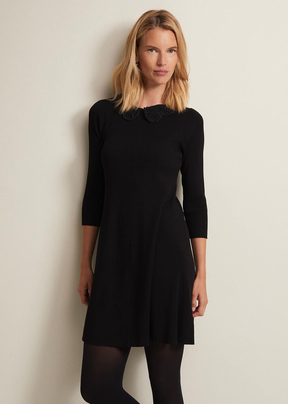 Evelyn Black Ribbed Mini Dress Black