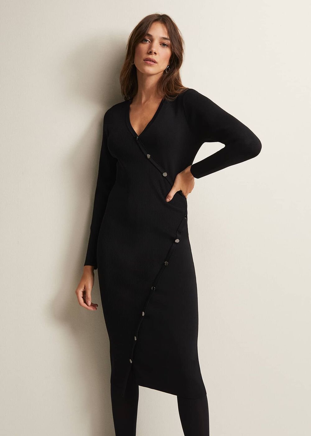 Kellia Black Knitted Midi Dress Black