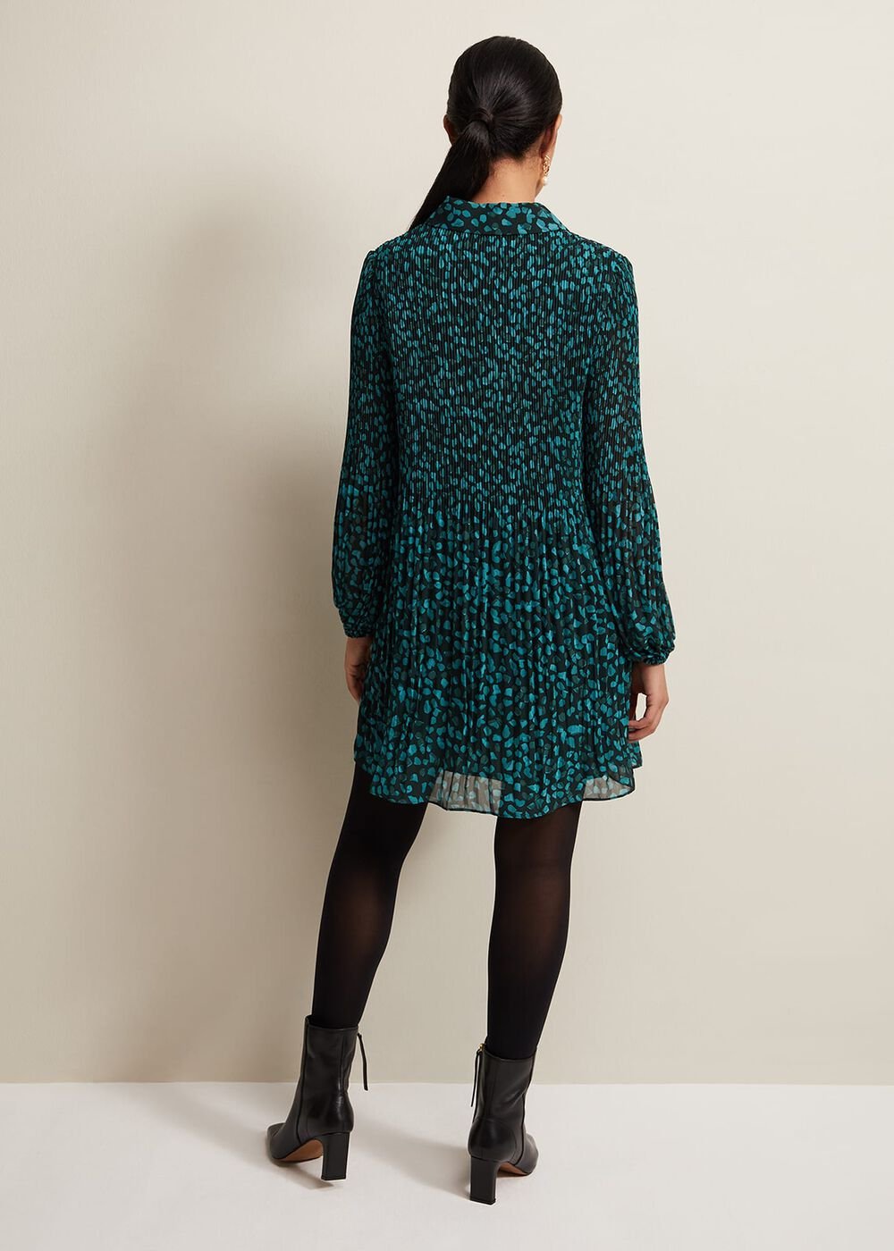 Petite Teal Ditzy Floral Print Pleated Mini Dress Green