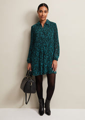 Petite Teal Ditzy Floral Print Pleated Mini Dress Green